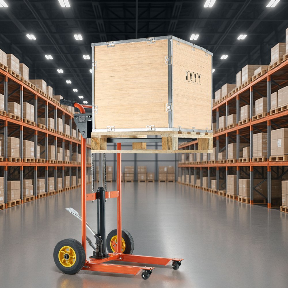 VEVOR Plattformstapler, Tragkraft 205 kg, Plattformhochhubwagen mit Gabelhubtisch, maximale Hubhöhe 90 cm, Hochhubwagen mit Winde, Materiallift Stapler, Ideal für Fabriken, Lagern & Supermärkten