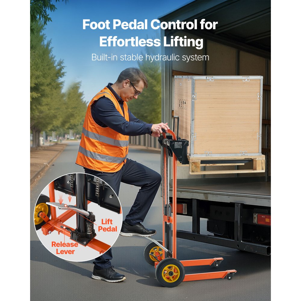 VEVOR Hochhubwagen, Plattformstapler Tragkraft 205 kg, Plattformhochhubwagen mit Gabelhubtisch, maximale Hubhöhe 100 cm, Materiallift Stapler, Ideal für Fabriken, Lagern und Supermärkten