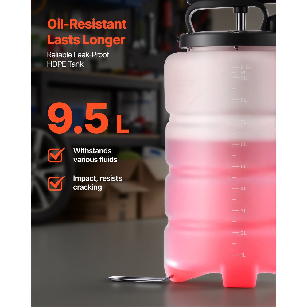 VEVOR Flüssigkeitsabsauger, 9,5 L Fassungsvermögen, Manuelle Ölabsaugpumpe mit Schlauch & Verlängerungsschläuchen, Öltransfersystem mit HDPE-Tank, Pumpenwerkzeug für Autos, Rasenmäher, Boote