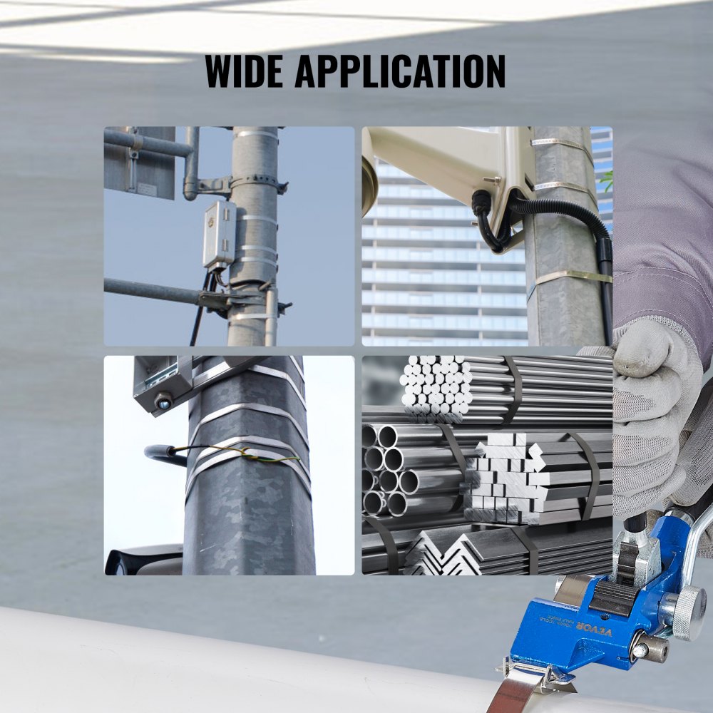 VEVOR Banding Strapping Kit with Strapping Tensioner, 30 m Length 304 Stainless Steel Band, 100 Metal Seals, Pallet Packaging Strapping Set, Banding Packaging Band for Packaging