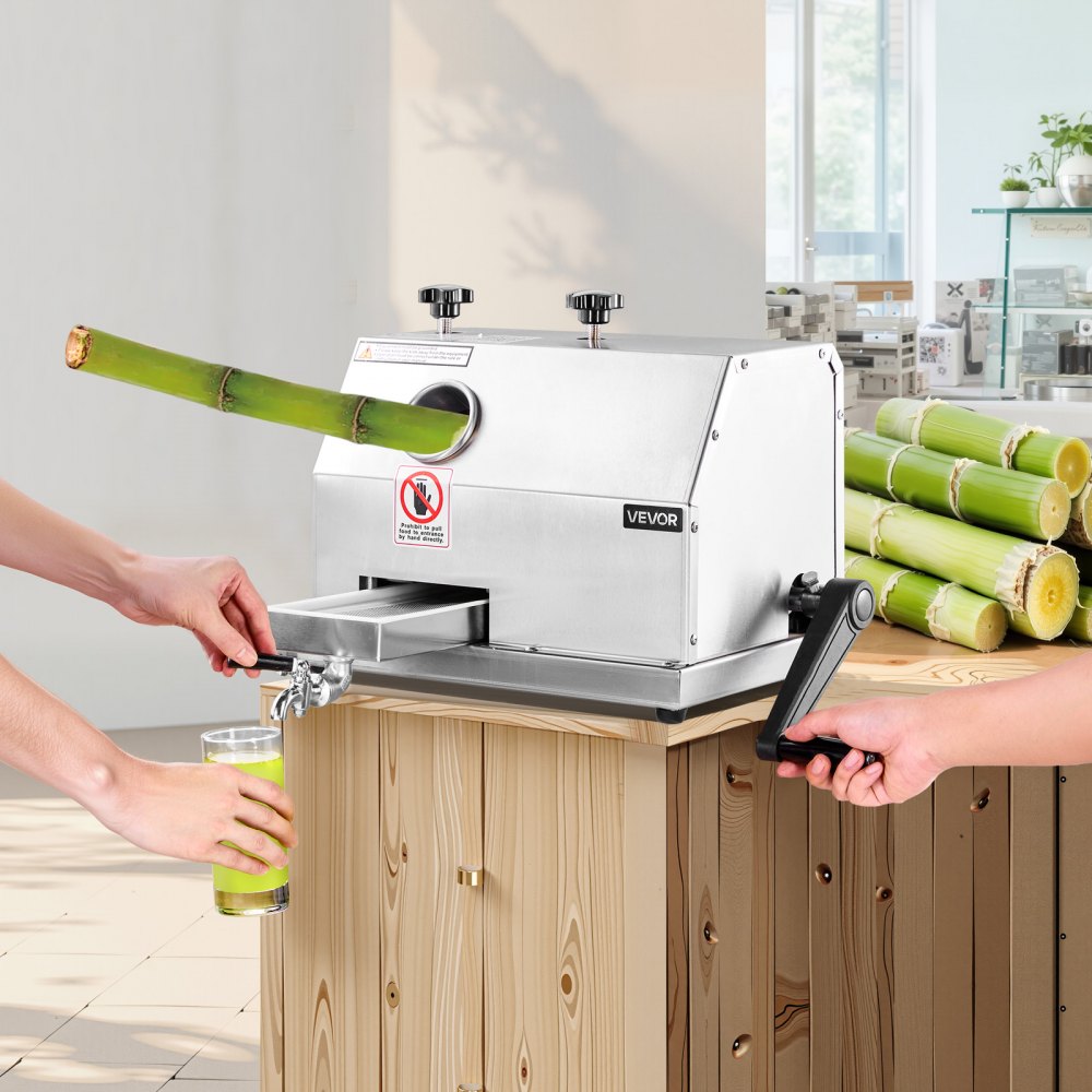 VEVOR Kommerzieller Zuckerrohr-Entsafter, 49,9kg/h Hochleistungs-Zuckerrohr-Entsafter-Maschine mit 3 Edelstahlwalzen, 6,1 cm großer Einlass, manuelle Zuckerrohr-Entsafter-Presse für den privaten/gewerb
