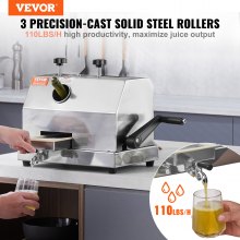 VEVOR Kommerzieller Zuckerrohr-Entsafter, 110 lbs/h Hochleistungs-Zuckerrohr-Entsafter-Maschine mit 3 Edelstahlwalzen, 2,4" großer Einlass, manuelle Zuckerrohr-Entsafter-Presse für den privaten/gewerb