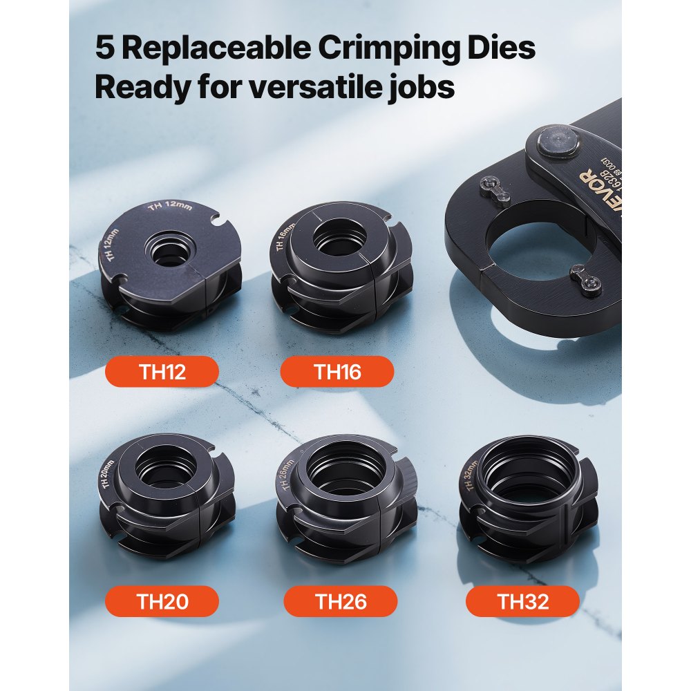 VEVOR Crimpzange, PEX- & Aluminium-Kunststoff-Rohre mit TH12-, TH16-, TH20-, TH26- & TH32-Backen & biegsamem Griff, Presszange mit Aufbewahrungskoffer für Rohrreparaturen & -installationen