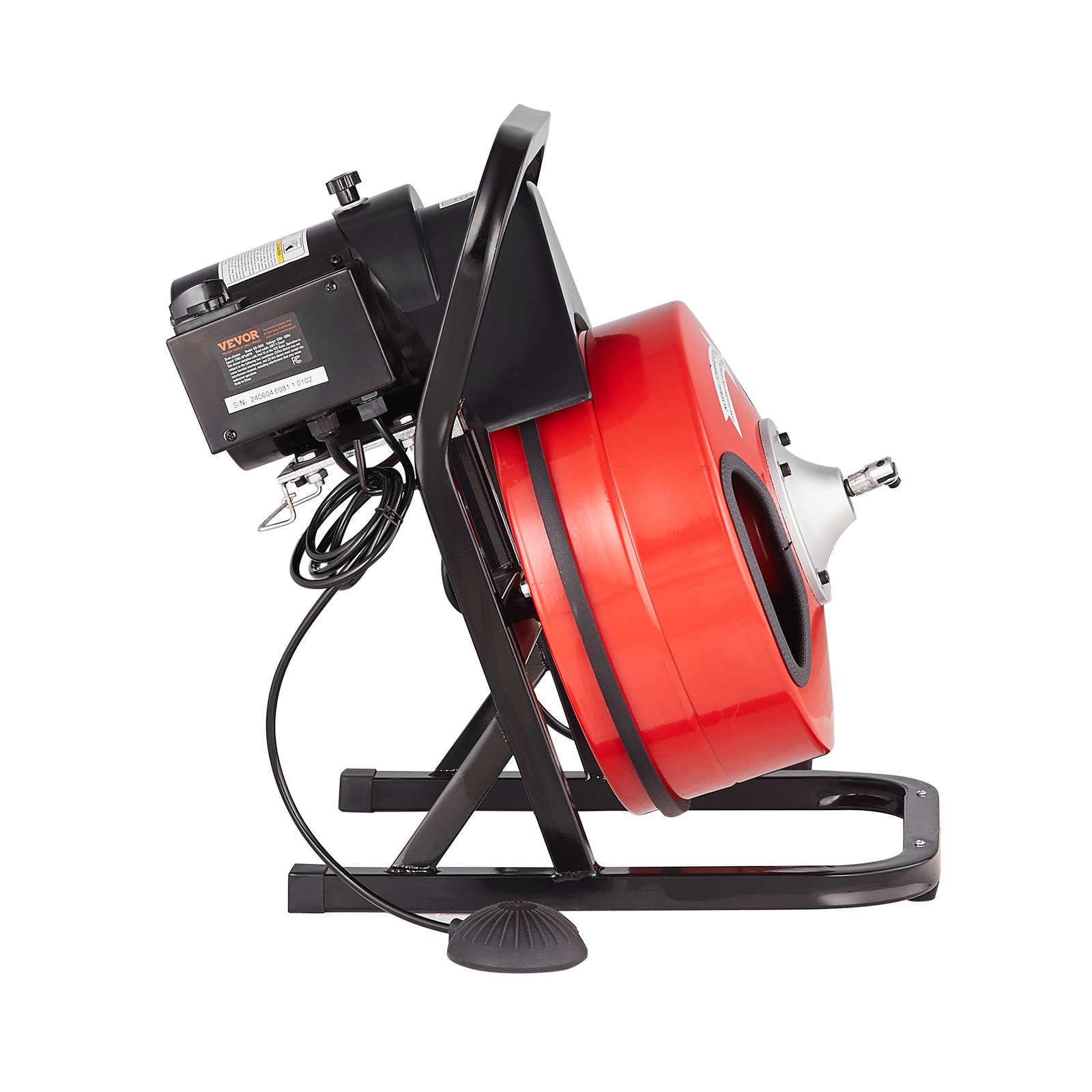 VEVOR Rohrreinigungsmaschine 50 FT x 1/2 Zoll, manuelle Rohrreinigungsspirale – mit 4 Schneidern und luftaktiviertem Fußschalter für 2 bis 4 Zoll Rohre