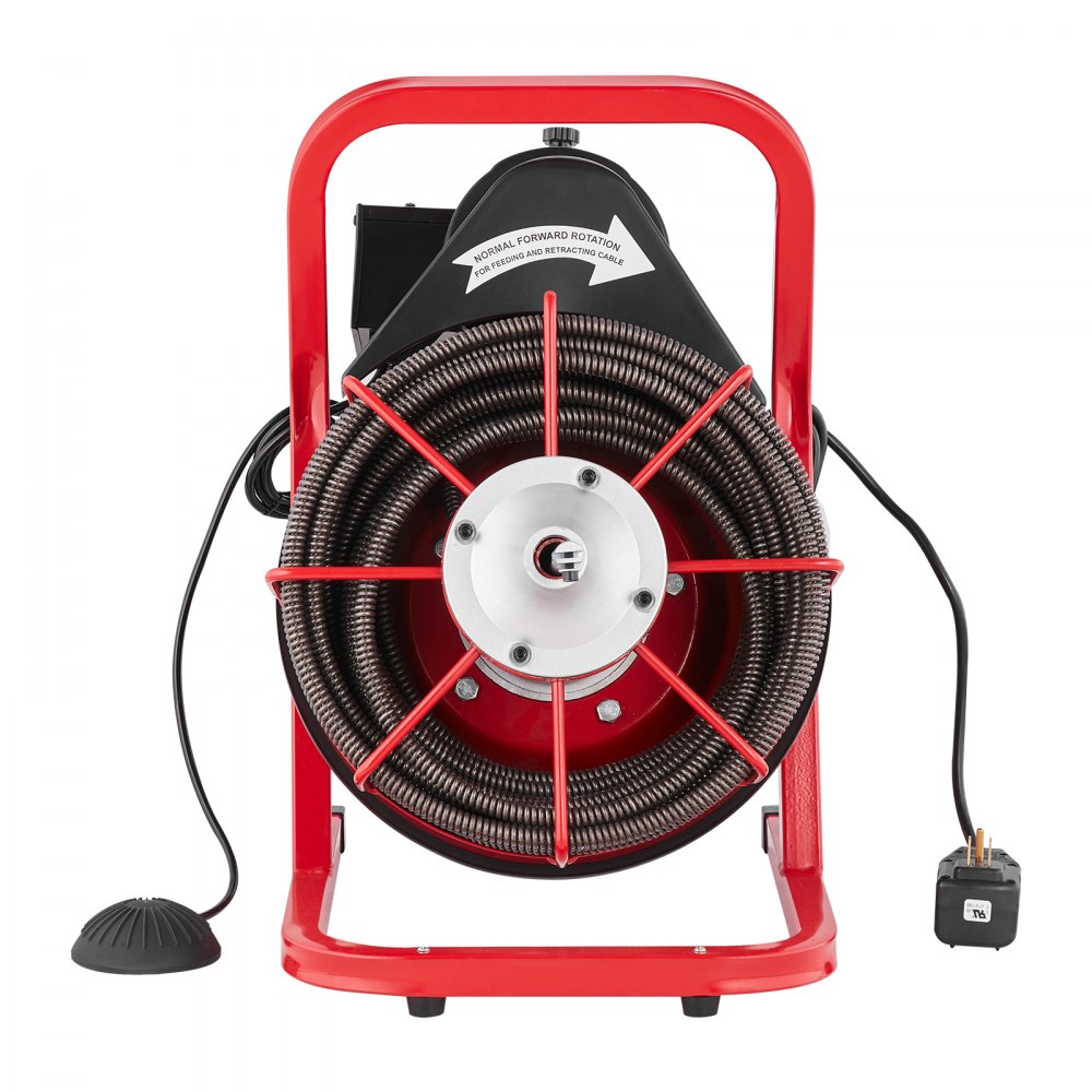 VEVOR Rohrreinigungsmaschine 75 Fuß x 1/2 Zoll, Kanalisationsspirale mit manueller Zuführung, 370 W elektrische Rohrreinigungsmaschine mit 4 Schneidern und luftaktiviertem Fußschalter für 2 bis 4 Zoll Rohre