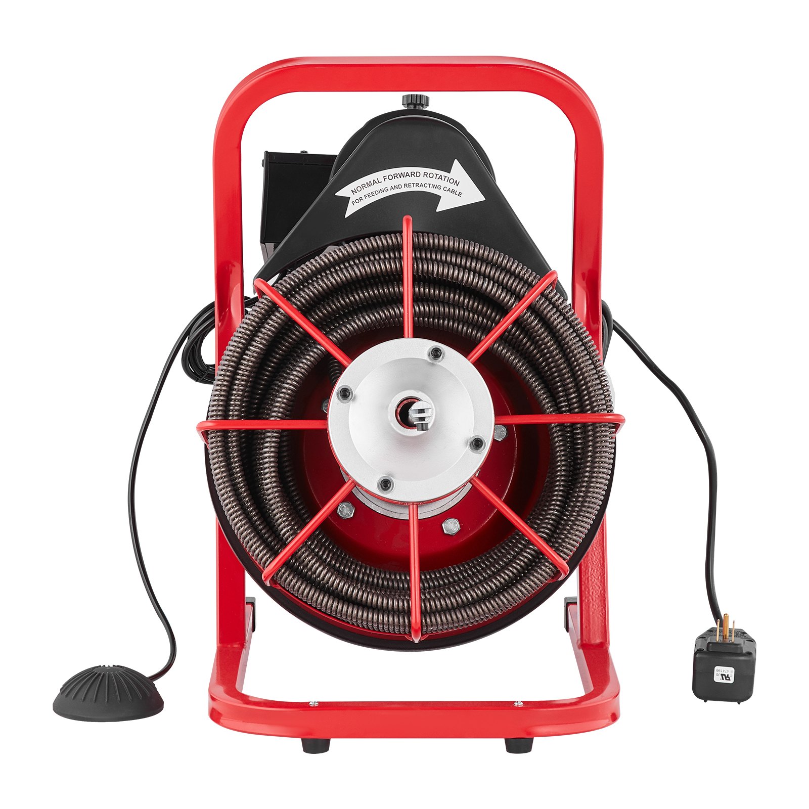 VEVOR Pipe Cleaning Machine 75 ft x 1/2 in, Sewer Spiral with Manual Feed, 370 W Electric Pipe Cleaning Machine with 4 Cutters and Air Activated Foot Switch for 2 to 4 Inch Pipes