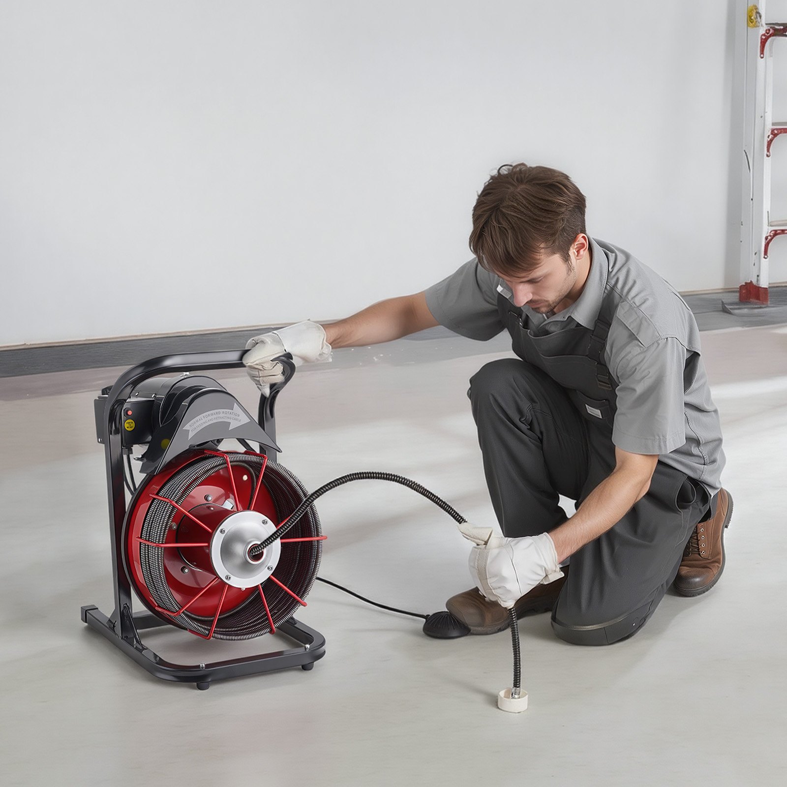 VEVOR Rohrreinigungsmaschine φ13 mm x 15 m, Reinigungsspirale mit Manueller Zufuhr, 4 Schneidmessern & Pneumatischem Fußschalter, Rohrreiniger für Rohre von 50 mm bis 150 mm, Rohrreinigungsgerät