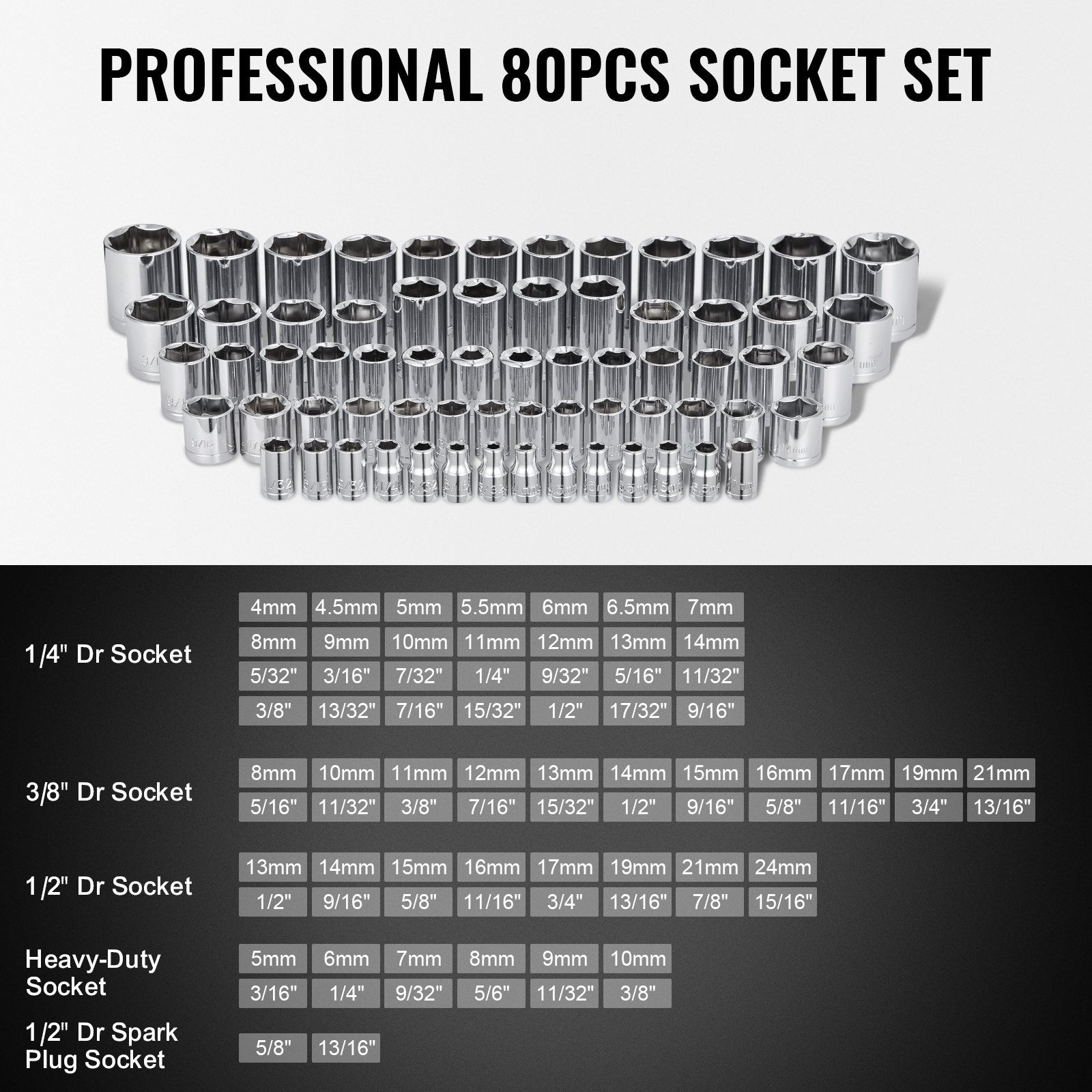 VEVOR Mechaniker Werkzeugsatz 207-teilig 1/4 Zoll 3/8 Zoll 1/2 Zoll Steckschlüsseleinsätze, SAE- und metrisches Mechaniker-Werkzeugset mit Bits Schraubenschlüsseln Ratschengriff Tragkoffer