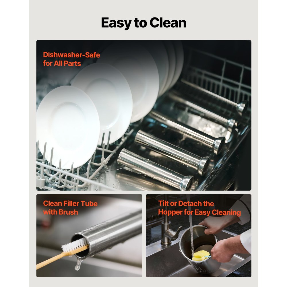 VEVOR Manueller Wurstfüller 5 L, Vertikale Wurstfüllmaschine mit zwei Geschwindigkeiten (Schnell/Langsam) & 5 Füllrohren & Griff, Fleischfüller aus Edelstahl für Gewerblichen & Privaten Gebrauch