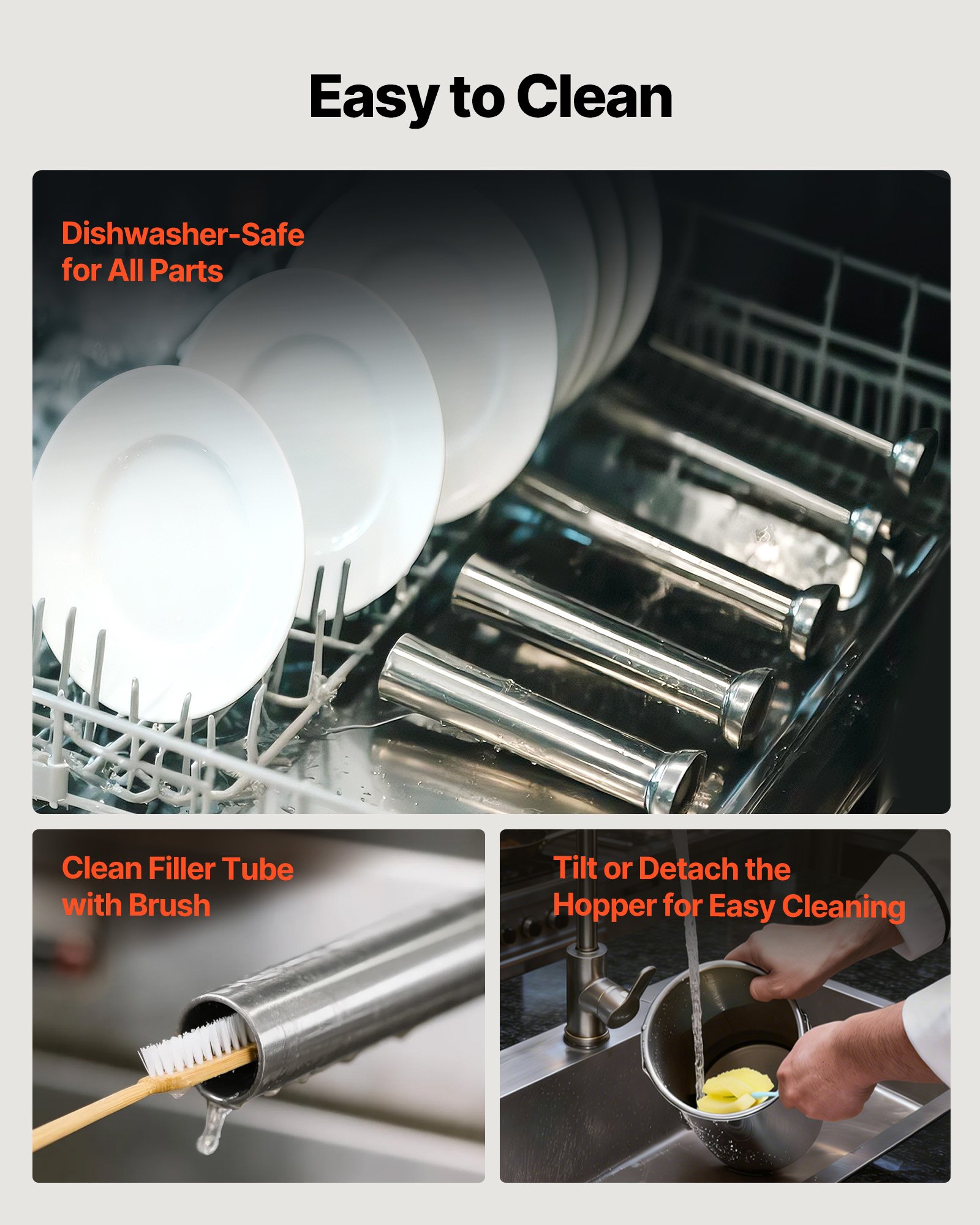 VEVOR Manueller Wurstfüller 5 L, Vertikale Wurstfüllmaschine mit zwei Geschwindigkeiten (Schnell/Langsam) & 5 Füllrohren & Griff, Fleischfüller aus Edelstahl für Gewerblichen & Privaten Gebrauch