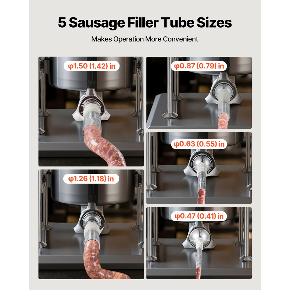 VEVOR Manual Sausage Stuffer, 22 LBS / 10 L Vertical Meat Stuffer, Dual-Speed Sausage Casing Meat Filling Machine, Stainless Steel Heavy Duty Filler with 5 Stuffing Tubes, for Commercial & Home Use
