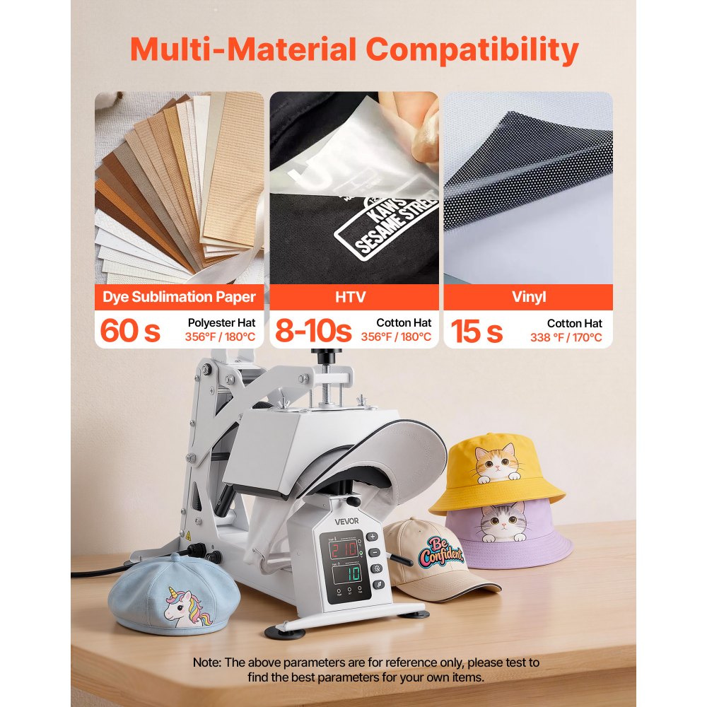 VEVOR Hat Heat Press Machine, with 4 Interchangeable Platens and Caps Stretcher, Precise Temperature & Time Control, Heat Press for Hats and Caps, for HTV Iron On and Sublimation Projects, White