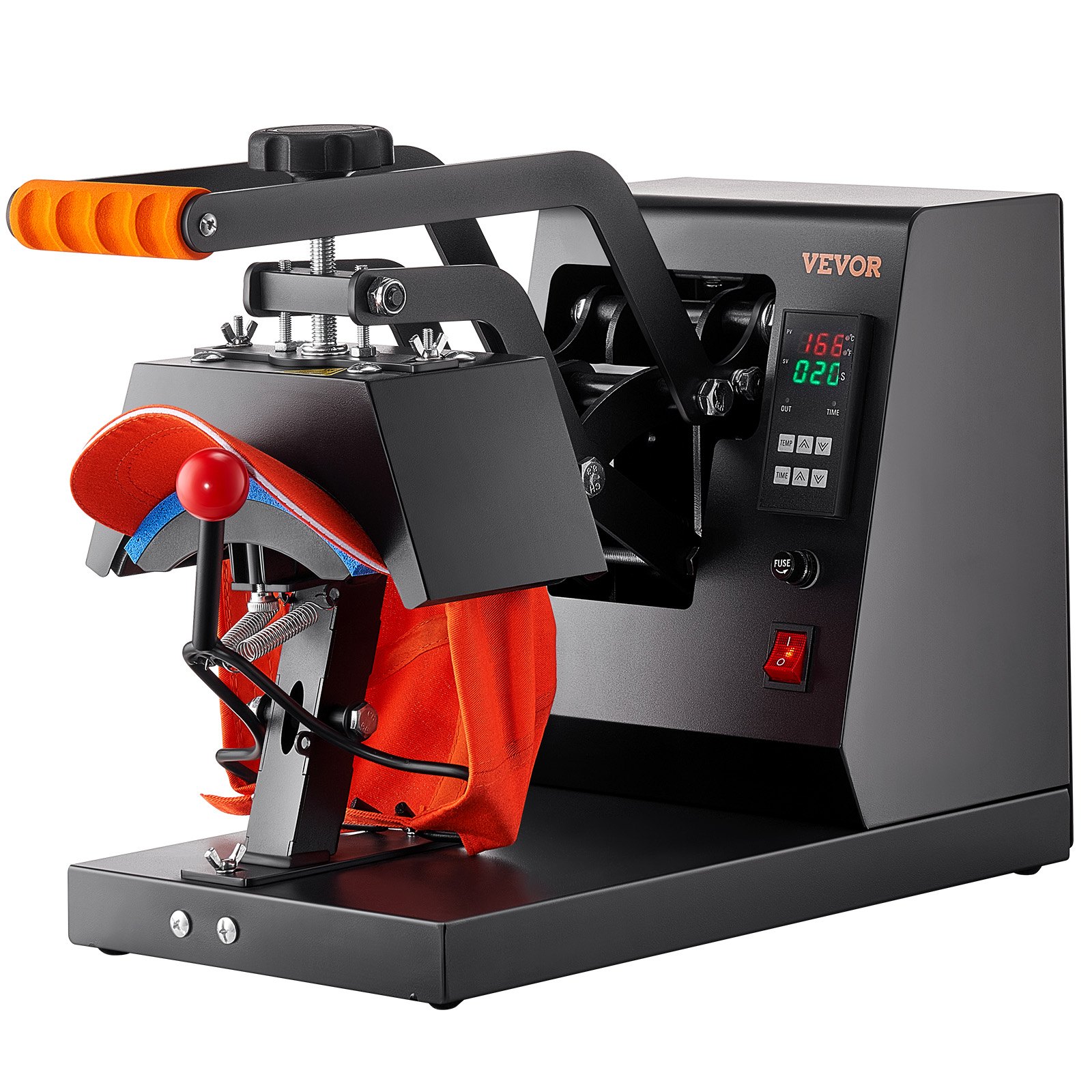 VEVOR Hut-Heizpresse, 4 in 1 Kappen-Wärmepresse, 15,2x7,6 cm Klappschalen-Sublimationsübertragung, LCD-Digital-Timer-Temperaturregelung mit 4 gebogenen Heizelementen (6x3/6,7x2,7/6,7x2,7x2,7 cm)