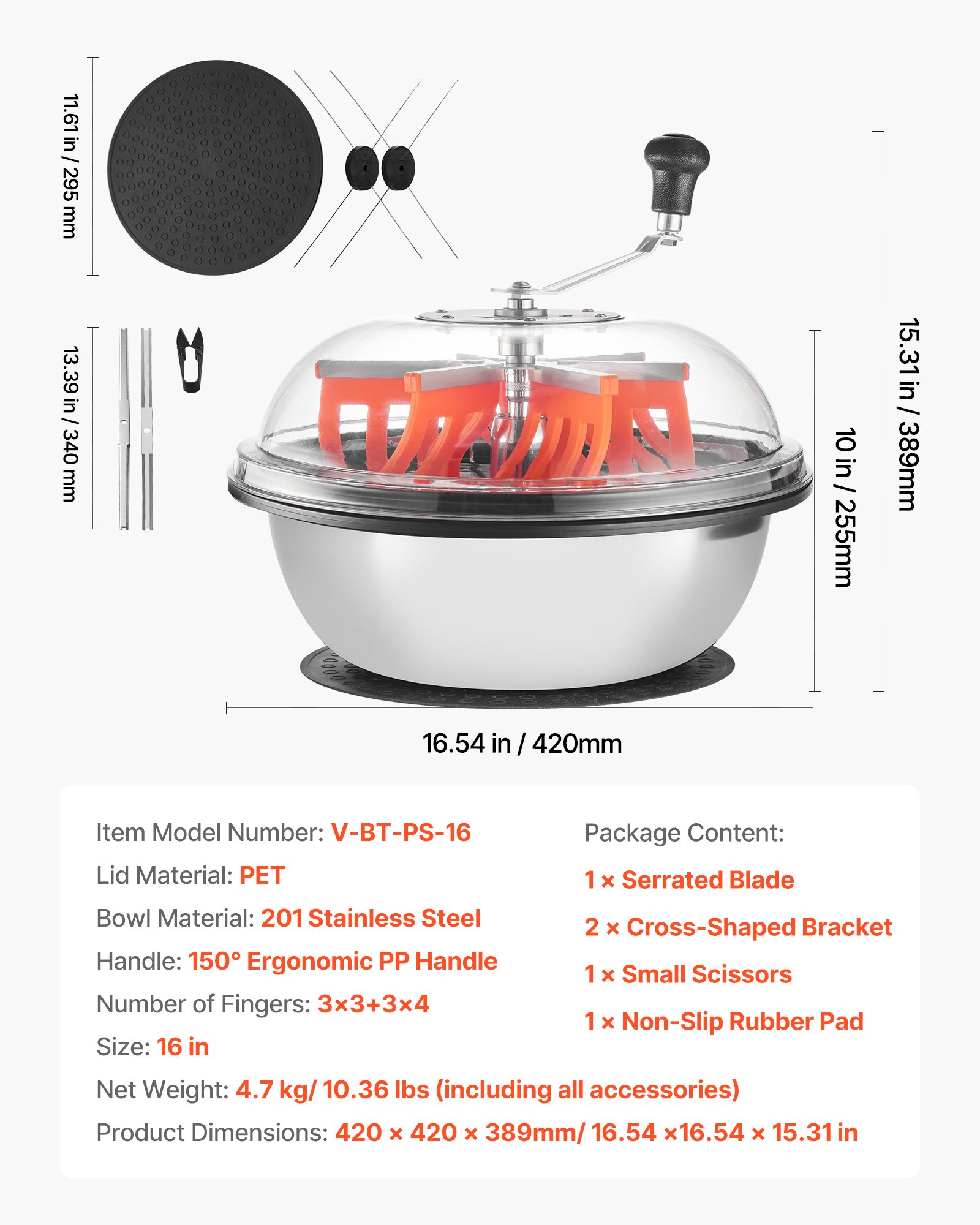 VEVOR Erntemaschine Bowl, 42cm manuell, Bud Trimmer mit Edelstahlklingen, Nass- & Trocken-Hydrokultur-Schneidemaschine, gedrehter Schleuderschnitt für Pflanzen, Blätter, Knospen, Blumen