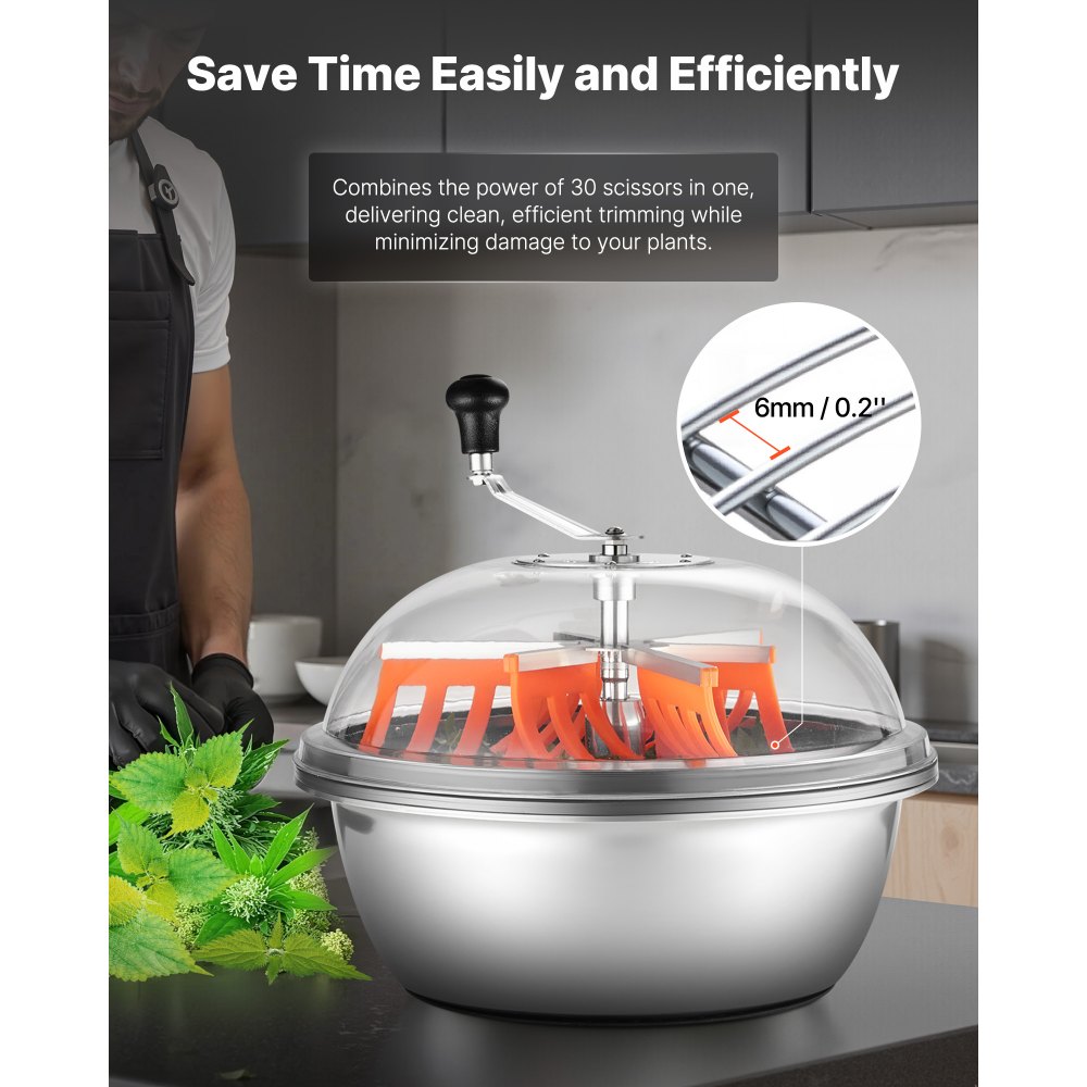 VEVOR Bud Leaf Bowl Trimmer, 490 mm Manual Bud Trimmer, with Sharp Stainless Steel Blades, Visual Cutting, Wet & Dry Hydroponic Cutting Machine, Twisted Spin Cut for Plants Leaves Buds Flowers