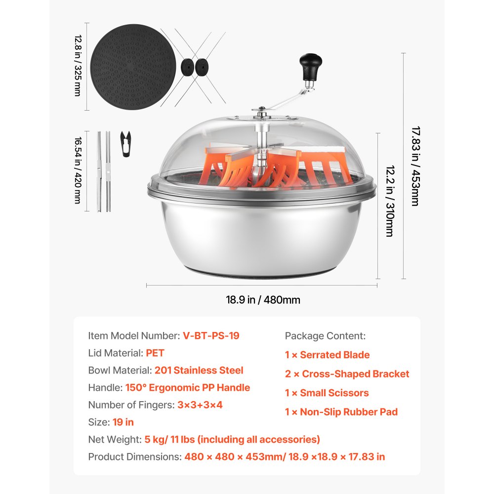 VEVOR Bud Leaf Bowl Trimmer, 490 mm Manual Bud Trimmer, with Sharp Stainless Steel Blades, Visual Cutting, Wet & Dry Hydroponic Cutting Machine, Twisted Spin Cut for Plants Leaves Buds Flowers