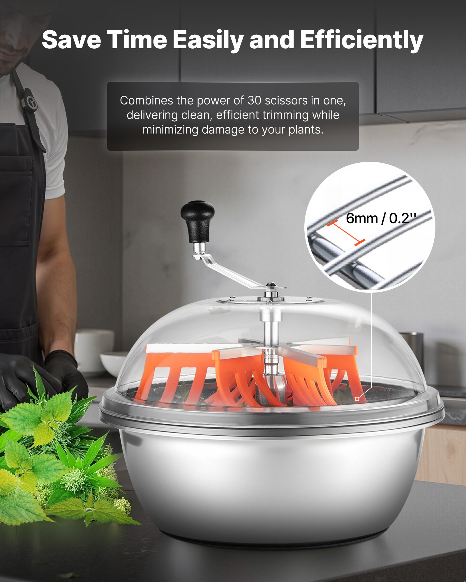 VEVOR Bud Leaf Bowl Trimmer, 490 mm Manual Bud Trimmer, with Sharp Stainless Steel Blades, Visual Cutting, Wet & Dry Hydroponic Cutting Machine, Twisted Spin Cut for Plants Leaves Buds Flowers