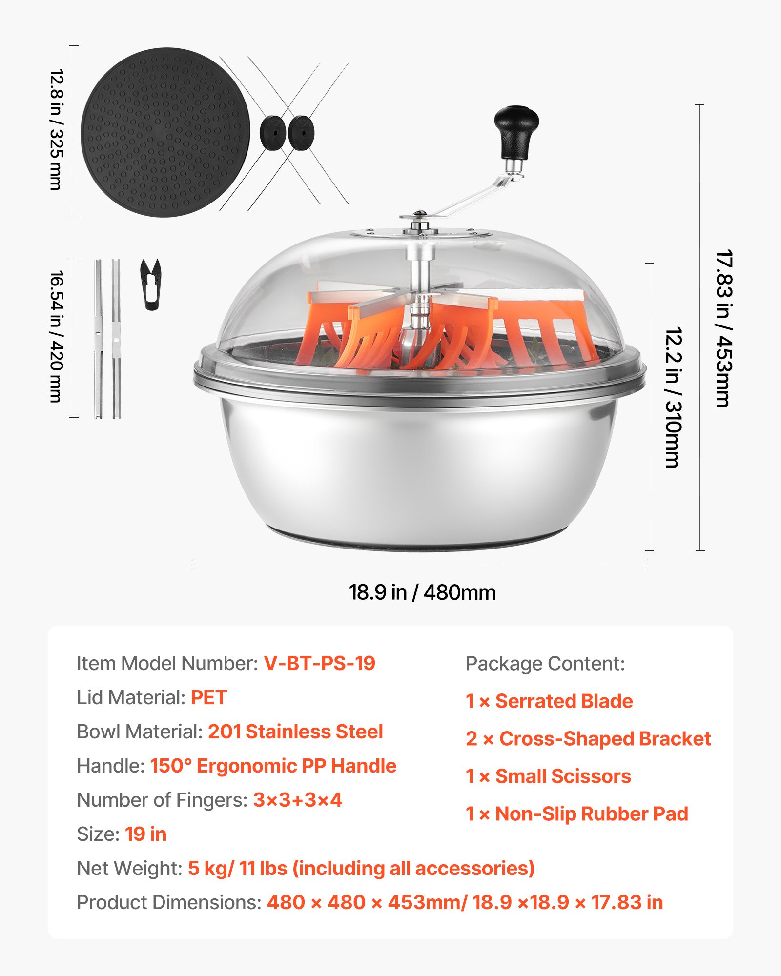 VEVOR Bud Leaf Bowl Trimmer, 490 mm Manual Bud Trimmer, with Sharp Stainless Steel Blades, Visual Cutting, Wet & Dry Hydroponic Cutting Machine, Twisted Spin Cut for Plants Leaves Buds Flowers