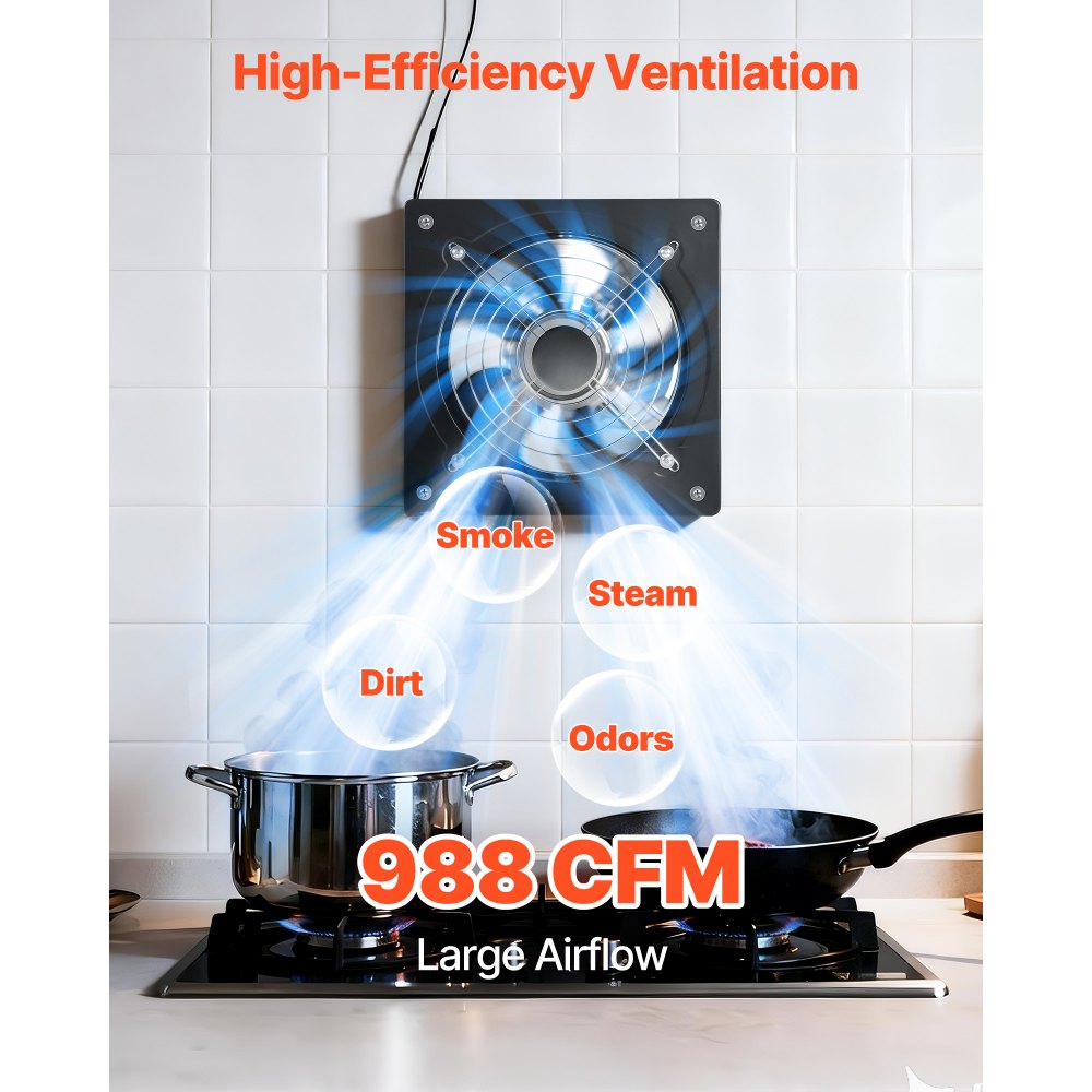 VEVOR 25.4 cm Exhaust Fan, 988 CFM High Velocity Wall Mount Vent Fan with Speed Control, Low Consumption, Portable Ventilation Extractor for Attic,Garage,Basement,Workshop,Kitchen, Chicken Coop,Black