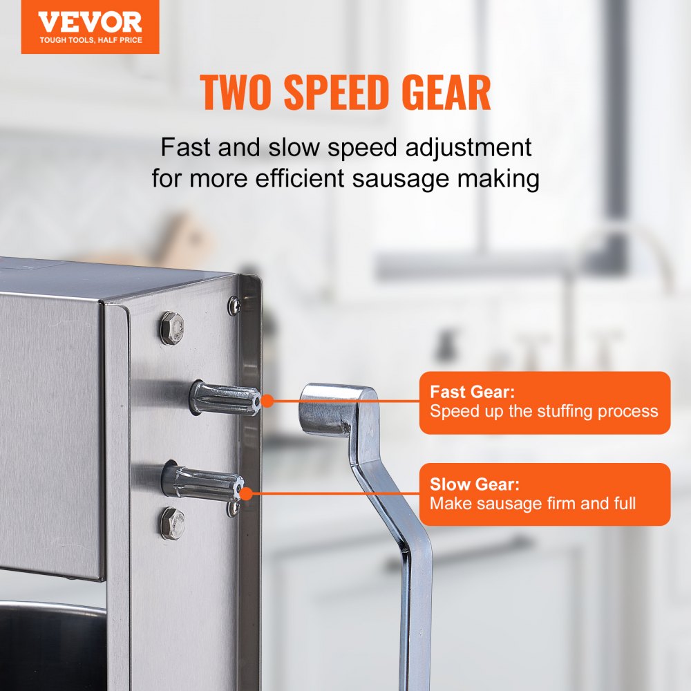 VEVOR Manual Sausage Stuffer, 10L / 22lb Vertical Sausage Machine, Two-Speed Meat Stuffer, Made of Food-Grade 304 Stainless Steel, Includes 5 Filling Tubes, for Home, Kitchen, Restaurant, Commercial Use