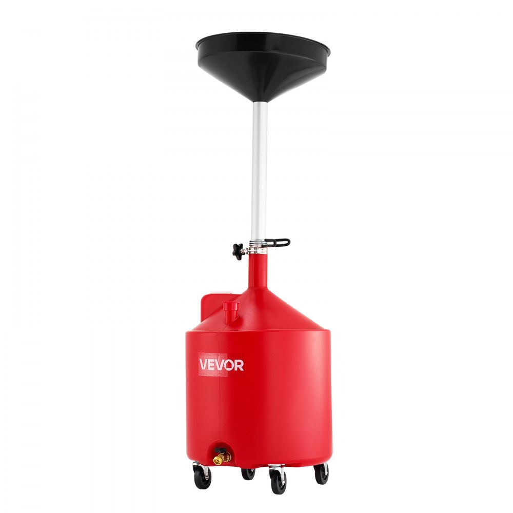 VEVOR 68L Waste Oil Drain Tank, Industrial Fluid Drain Tank with Adjustable Funnel Height, Portable Oil Drainer with Wheels, Fluid Fuel Transfer Drainage for Auto Repair Shops, Garages, Red