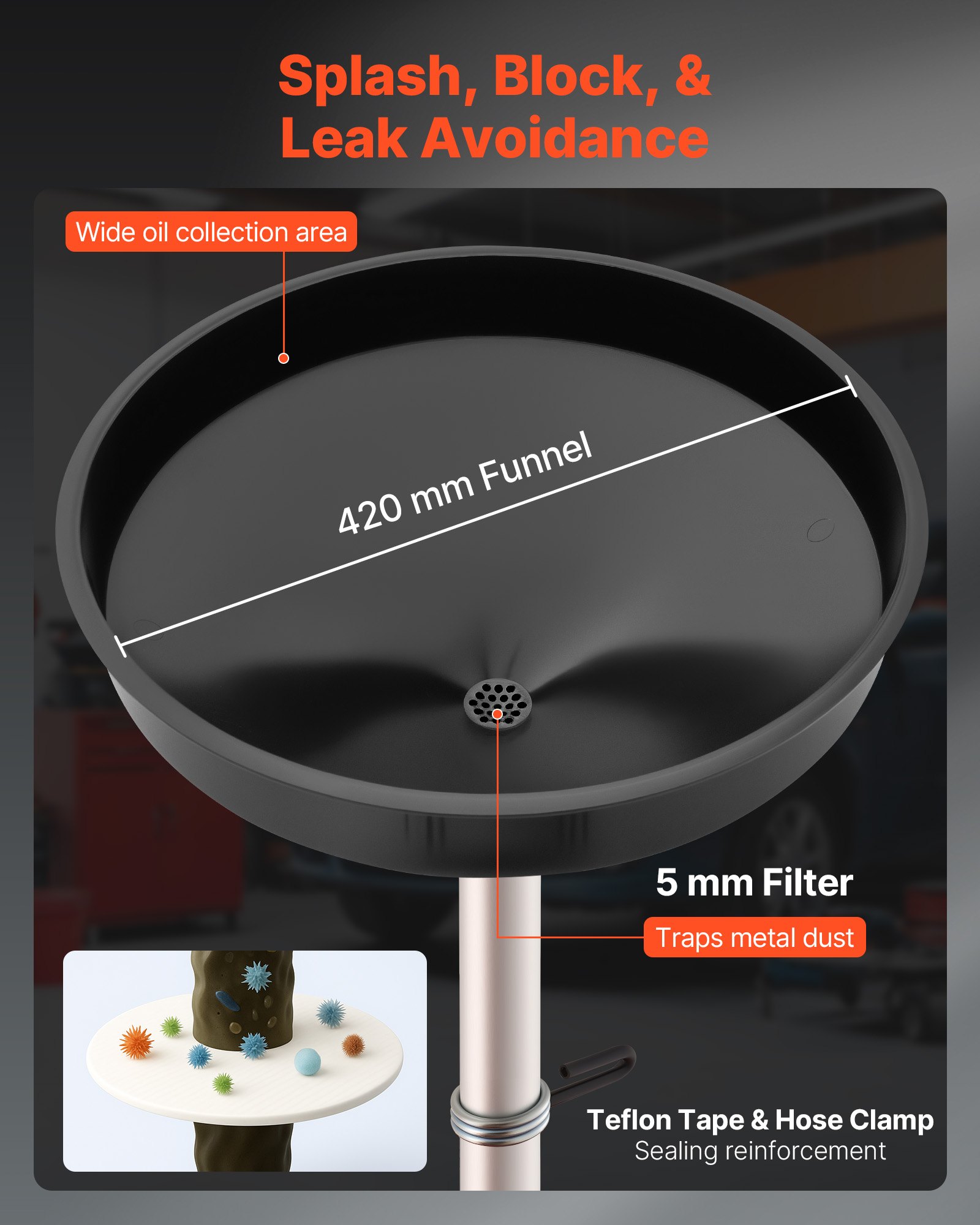 VEVOR 68L Waste Oil Drain Tank, Industrial Fluid Drain Tank with Adjustable Funnel Height, Portable Oil Drainer with Wheels, Fluid Fuel Transfer Drainage for Auto Repair Shops, Garages, Red