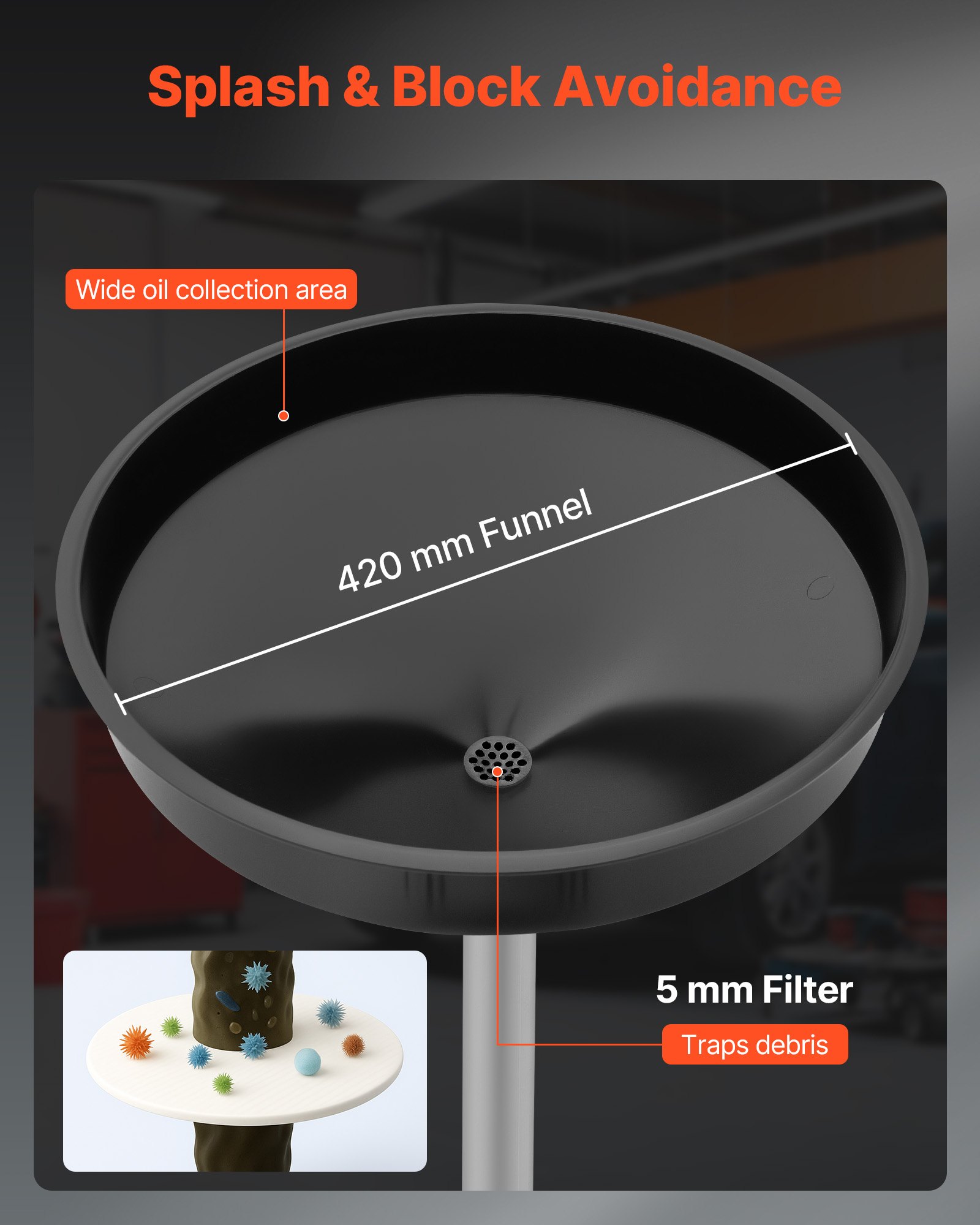 VEVOR Ölauffangwagen 30 L, Ölauffangrollwagen mit einstellbarer Trichterhöhe, Tragbarer Ölauffangbehälter mit Rädern, Flüssigkeits-Kraftstofftransfer-Ablass für Autowerkstätten, Garagen, Rot