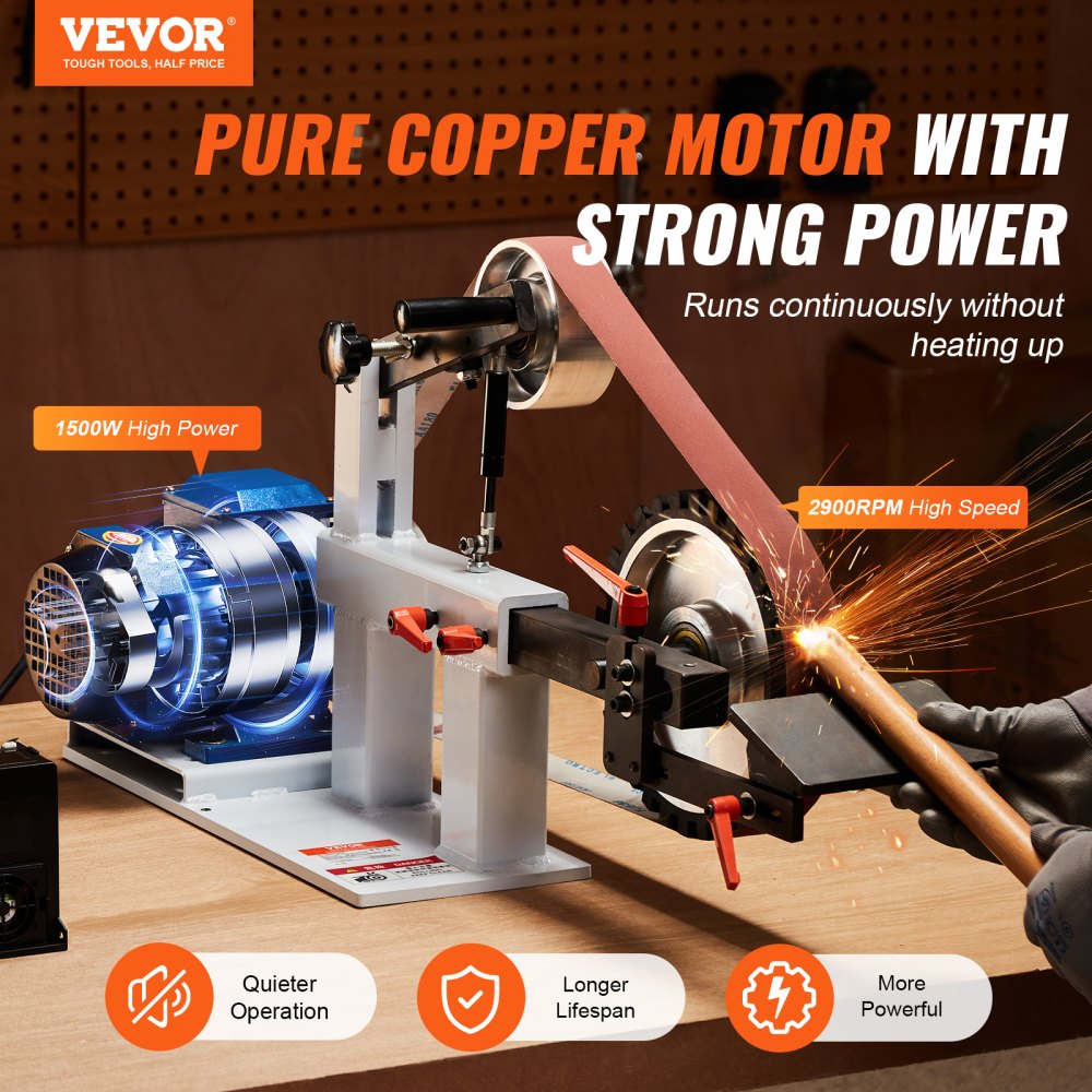 VEVOR Belt Sander, 72 x 2 inch Belt Polisher with Variable Speed and VFD, 1500 W 2 HP Polishing and Grinding Machine with 3 Grinding Shapes and 3 Sanding Belts for Metalworking, Knife Making