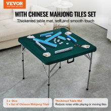 VEVOR Mahjong-Tisch mit Mahjong-Steinen-Set, Kartentisch für 4 Spieler mit 144 Mahjong-Steinen & 3 Würfeln, Tragbarer, Klappbarer Dominotisch mit Verschleißfester Grüner Tischplatte & Tragegriff
