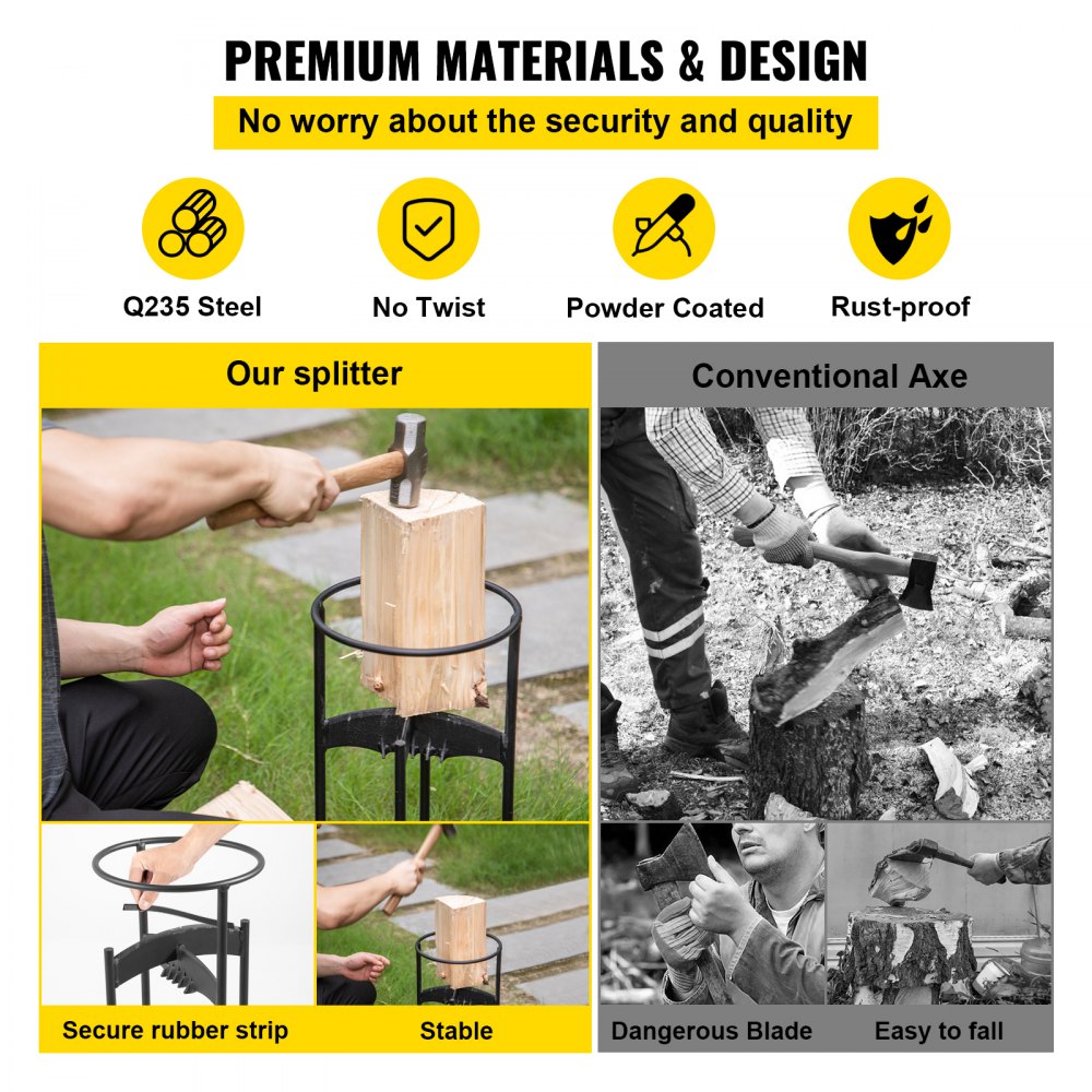 VEVOR Manueller Holzspalter 25,5x53,5cm Kaminholzspalter Q235-Stahl Brennholzspalter Manuelles Spaltwerkzeug Tragbar Geeignet für Hölzer mit einem Durchmesser von bis zu 18 cm Ideal für Camping