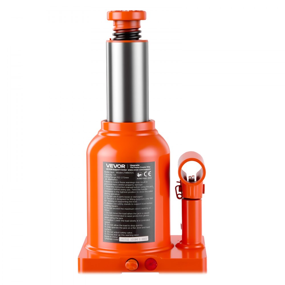 VEVOR Hydraulischer Flaschenheber 12 t Hubbereich 152–272 mm Wagenheber für Schwere Pickups Mittelschwere Lkw Wohnmobile und Fahrzeugreparaturen, mit Verbreiterter Basis und Dreiteiligem Langem Griff