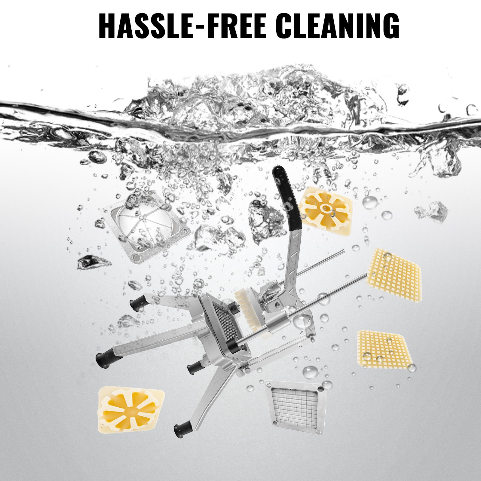 VEVOR Kartoffelschneider, 1/2 Zoll, 3/8 Zoll, 1/4 Zoll Pommes Frites Schneider 22 x 22 x 50 cm Kommerzieller Gemüseschneider Zerkleinerer Aluminiumlegierung und Edelstahl, Kartoffelwürfel 4,5 kg