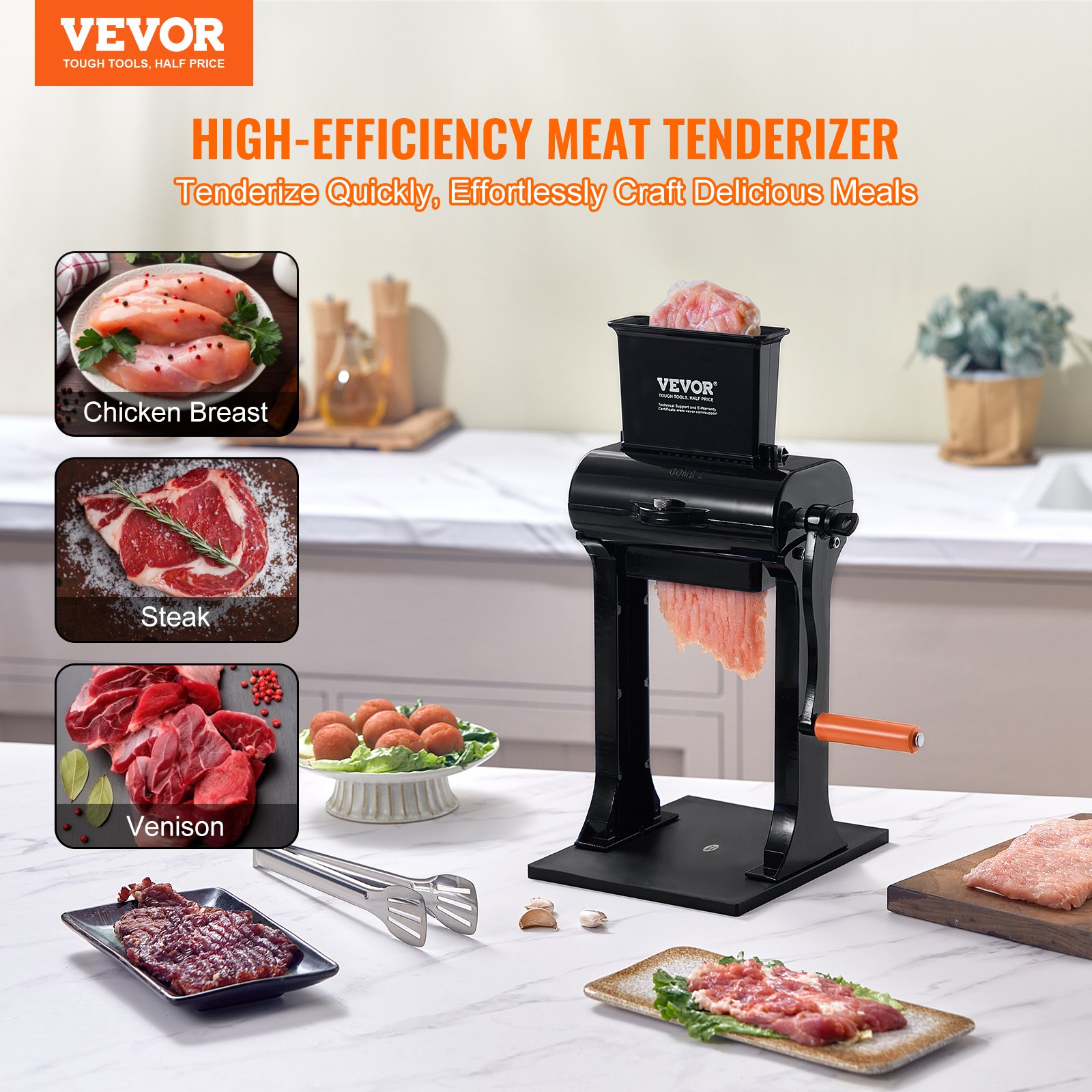 VEVOR Meat Tenderizer Machine 445x300x245mm Meat Tenderizer Meat Tenderizer Blades made of 420 Stainless Steel Steak Tenderizer for Chicken Beef Pork Steak Kitchen Home Restaurant Cooking Accessory