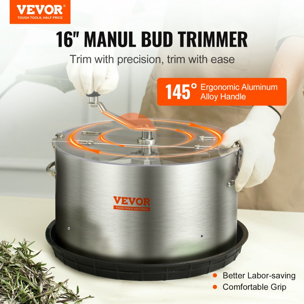 VEVOR 16" Harvester Manual Trimmer Bud Trimmer 2 Types of Trimming Grids for Cutting Wet/Dry Plants Tumble Cutter Bowl Bud Leaf Trimmer Harvester Grow