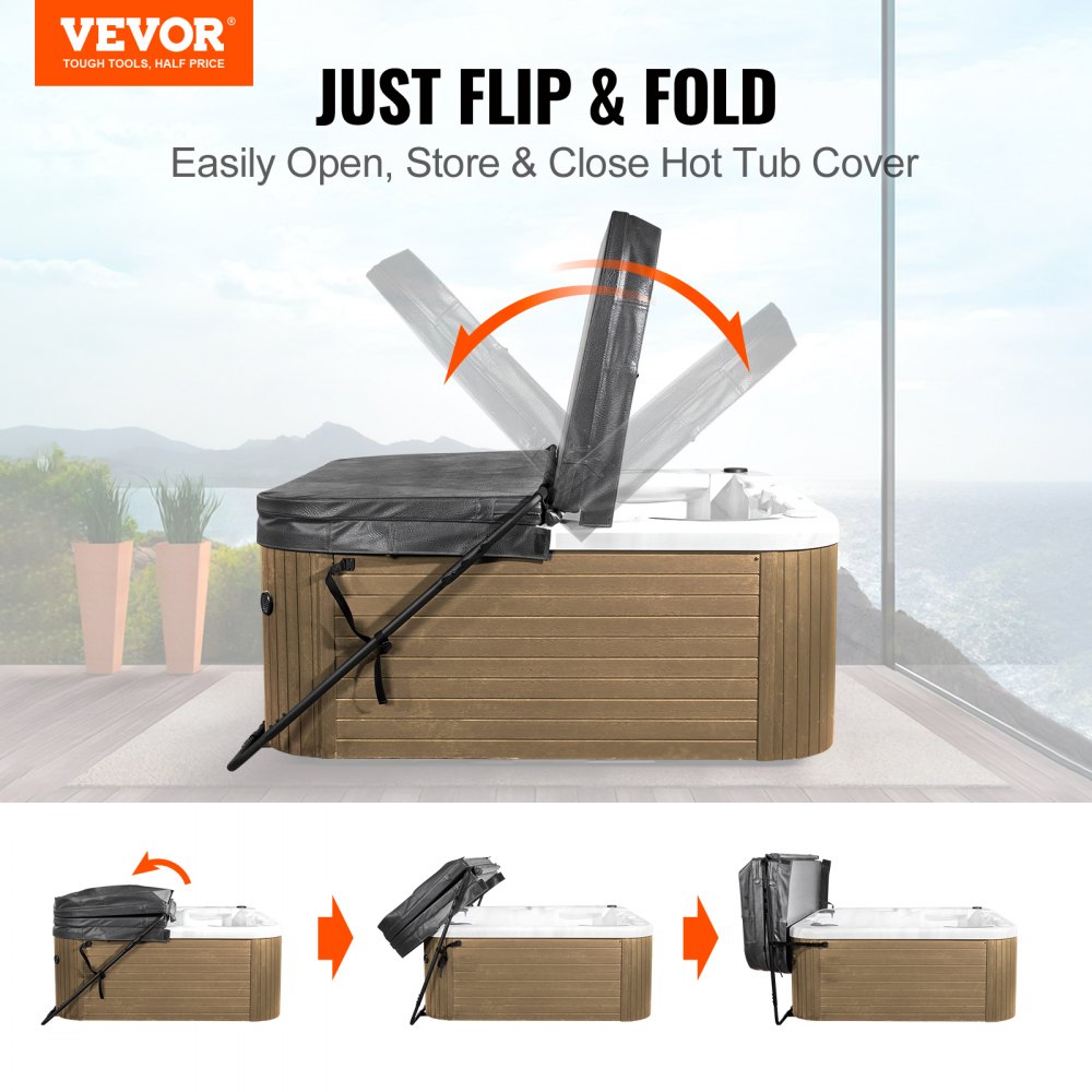 VEVOR Whirlpool-Abdeckungslift, Spa-Abdeckungslift Coverlifter, Höhe 80-105 cm, Breite 135-235 cm Verstellbar Whirlpoolabdeckung-Hebevorrichtung, Abdeckungsheber für Badewannen, Whirlpools, Spa