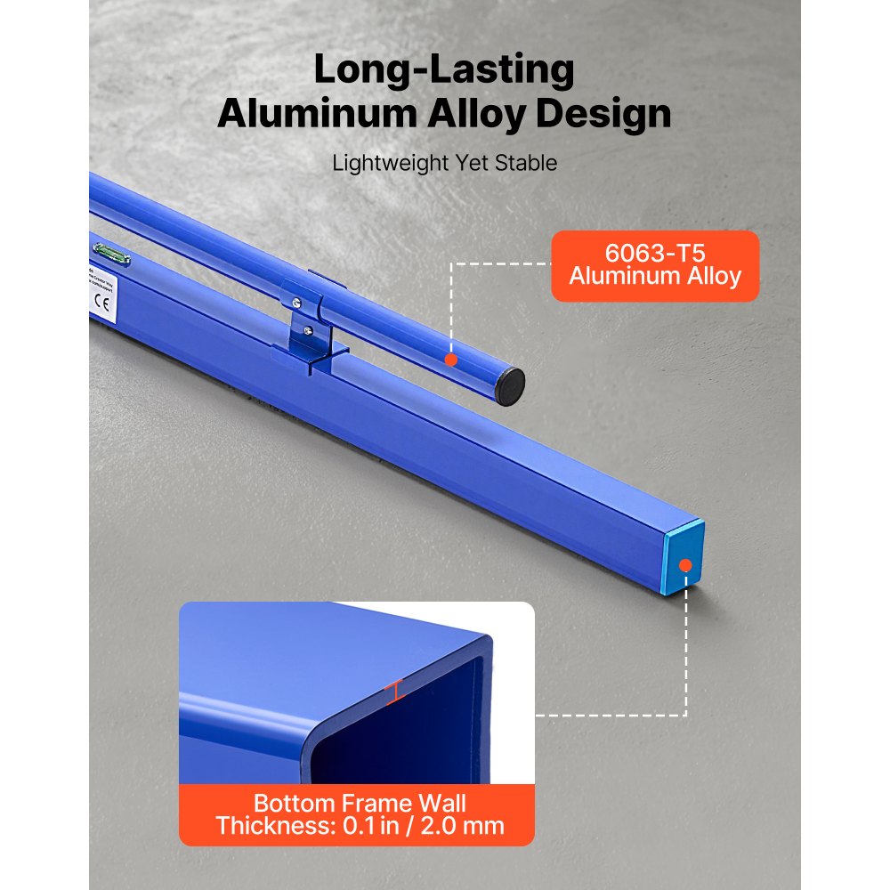 VEVOR Betonglätter Manueller Betonverteiler Bodenlegerglätte 1200mm Blau, Aluminiumlegierung, Mit Integrierter Wasserwaage & Griff, Nivelliergerät zum Abziehen & Glätten für Straßenbau Bodenebnung
