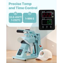 VEVOR Hutpresse mit 2 austauschbaren Platten (16 x 6,5 cm / 16 x 8 cm), Hut-Hitzepresse mit präziser Temperatur- und Zeitregelung, Mützenpresse Heat Press für Kappen Stirnbänder Gesichtsmasken