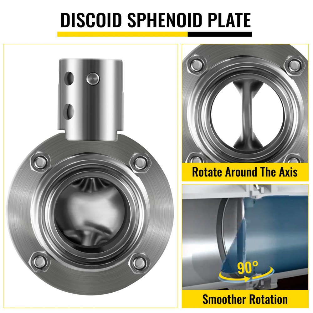 VEVOR Edelstahl Sanitär Absperrklappe, 2 Stücke 38 mm Rohraußendurchmesser Absperrklappe Tri Clamp 50 mm Ferrulengröße Schmetterlingsventil Zuggriff, -9 - 93 °C Durchflussregel Ventil mit Zuggriff