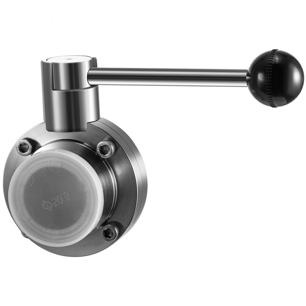 VEVOR Edelstahl Sanitär Absperrklappe, 102 mm Rohraußendurchmesse Absperrklappe Tri Clamp, 1 Stk. Sanitary Absperrklapp, 119 mm Ferrule Schmetterlingsventil mit Zuggriff Max. 1,6 mp Sanitärclip