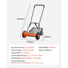 VEVOR Spindelmäher mit 400 mm Schnittbreite, Rasenmäher 15-45 mm einstellbare Schnitthöhe, Handmäher mit 5 Klingen und Grasfangsack, ideal für Rasenflächen, Einfahrten, Innenhöfe