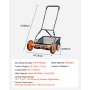 VEVOR Push Reel Lawn Mower 45 cm, 5 Blades Manual Push Mower No Motor, 35- 62mm Adjustable Cutting Height, Walk-Behind Lawn Mowers with Grass Catcher Bag for Green Lawns, Driveways, Courtyards