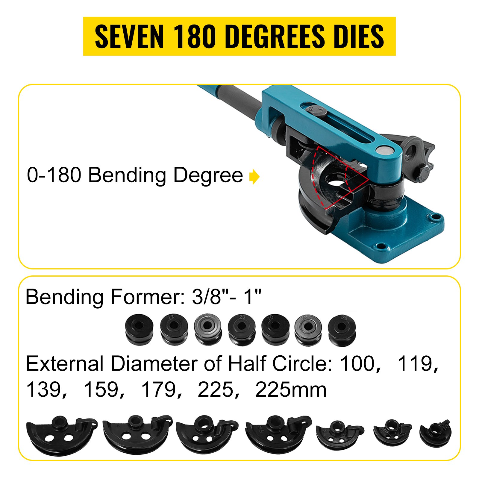 Manueller Rohrbieger-Satz 3/8", 1/2", 9/16", 5/8", 3/4", 7/8", 1" mit Matrizen