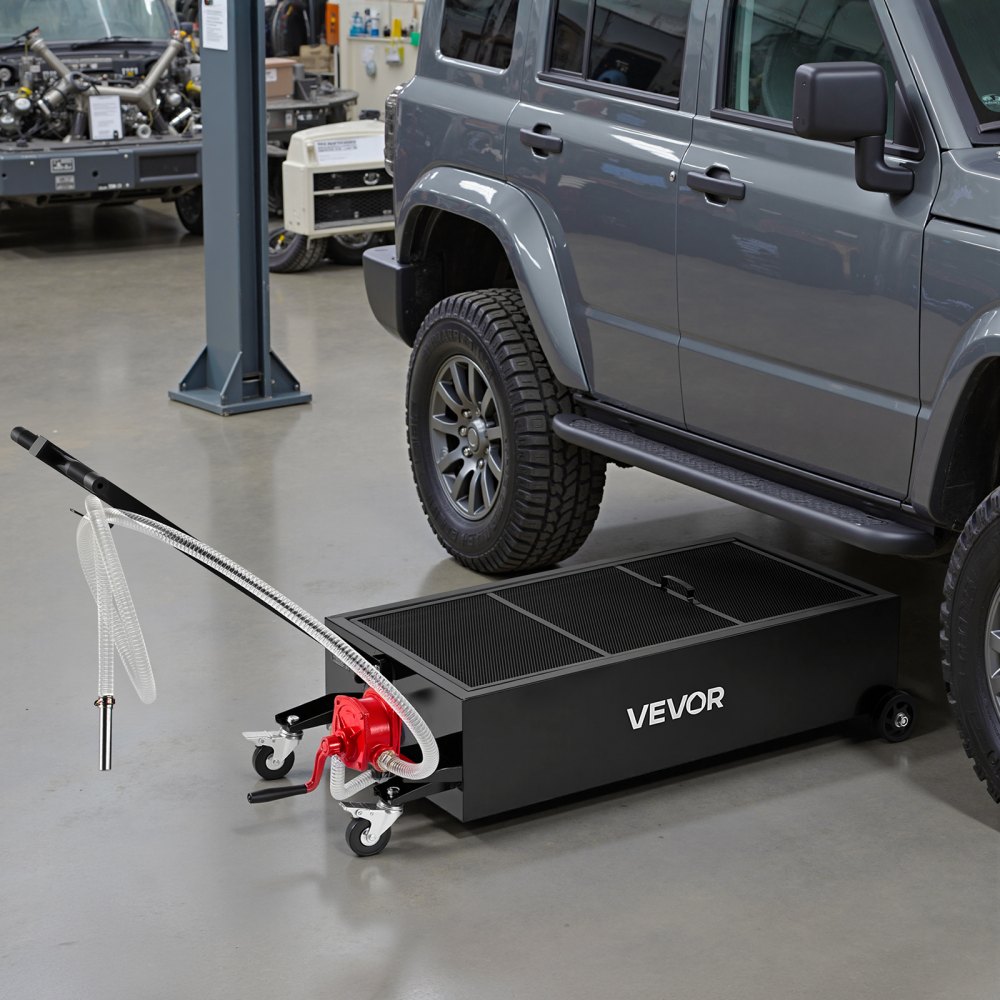 VEVOR Ölablasswanne mit niedrigem Profil, 94,6 L, Ölablasswagen mit Pumpe, 2,2 m Schlauch & T-Klappgriff, auslaufsicher & korrosionsbeständig, für Autos, SUVs, LKWs, Geländefahrzeuge, schwarz