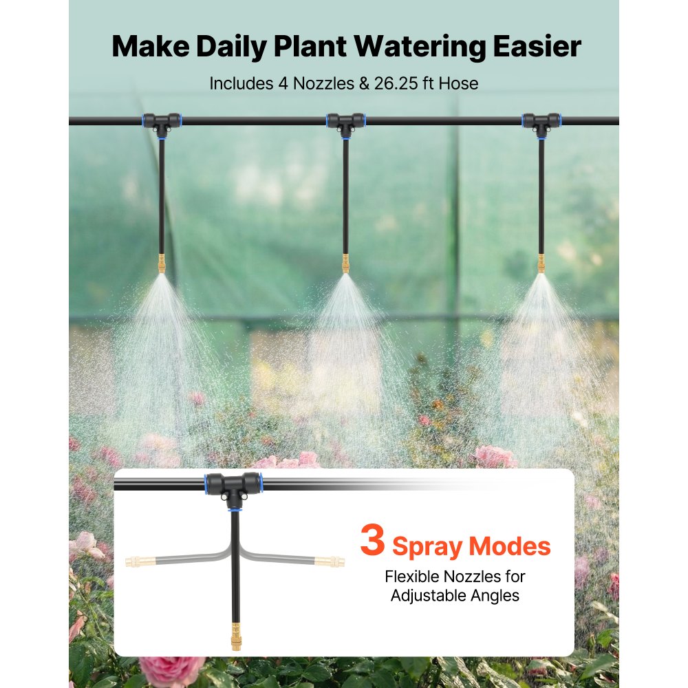 VEVOR Gewächshaus 2,93x1,97x1,94 m, Foliengewächshaus, Folientunnel mit Bewässerungssystem, Stahlrahmen, PE-Abdeckung, Aufrollbarer Reißverschlusstür & 6 Fenstern, Treibhaus für Außenbereich