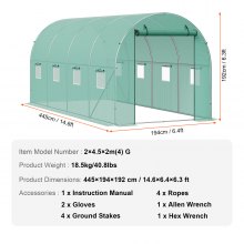 VEVOR Gewächshaus Tunnel Treibhaus Frühbeet Tomatenhaus 445x194x192cm grün