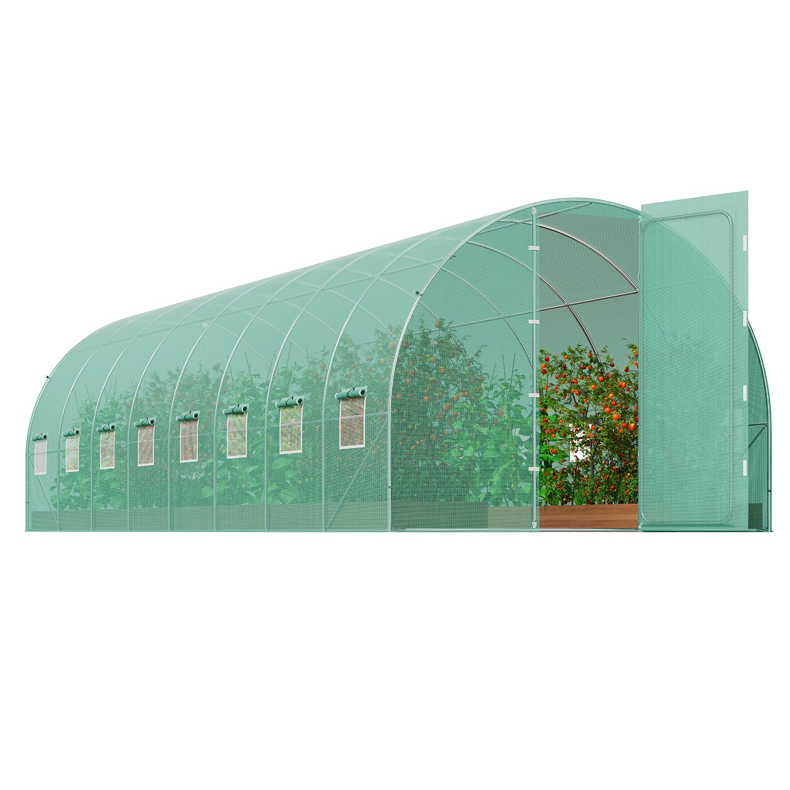 VEVOR begehbares Tunnel-Gewächshaus, 27,4 x 9,5 x 7,4 Fuß Foliengewächshaus-Tunnel, Pflanzen-Gewächshaus mit verzinktem Stahlrahmen, grüner PE-Abdeckung, Schwingtür und 16 Rollfenstern für den Außenbereich
