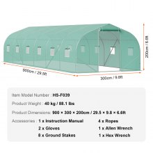 VEVOR Gewächshaus Tunnel Treibhaus Frühbeet Tomatenhaus 900x300x200cm grün