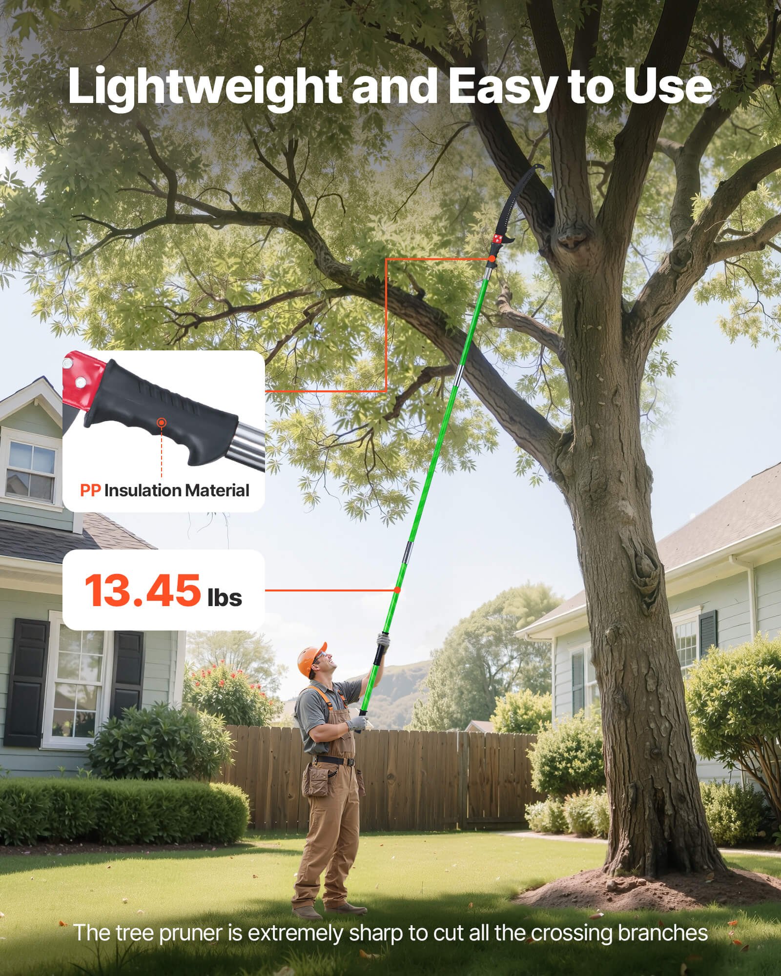 VEVOR Astsäge mit Teleskopstiel, 2,15-8,09 m einstellbar, Klinge aus 65Mn-Stahl, leichte Stange aus Fiberglas, zum Beschneiden hoher Äste, Teleskop Baumsäge für Palmen Sträucher