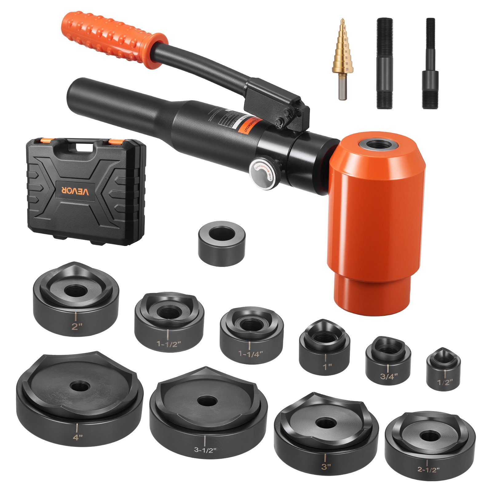 VEVOR Ausbrechstanzen-Set, 15 t hydraulisches Ausbrechset, 12,7 bis 101,6 mm KO-Werkzeugsatz, Lochherstellungswerkzeug, KO-Werkzeugsatz mit 10 Matrizen für Metallschaltschränke, Schaltschränke