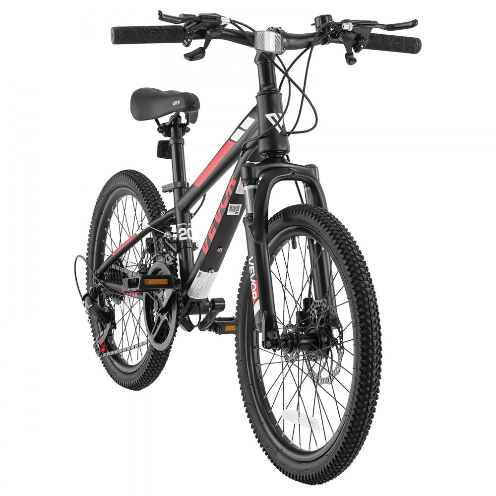 VEVOR Mountainbike 20 Zoll 21-Gang Fahrrad aus Kohlenstoffstahl Schwarz für Freizeitfahrten & Leichte Offroad-Touren, 80 kg Tragkraft, Klingel, Reflektoren und Lichthalterung für Gute Sichtbarkeit